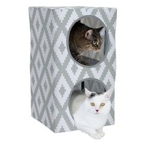 Kitty City 작은 티피 및 깃털 장난감 키티 캠프 고양이 텐트 침대 애완 동물 동굴 새끼 큐브 415496, Two Story Kitten Hide and Seek