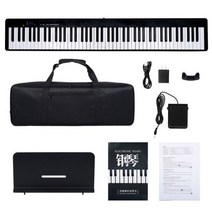 88 키 전자 피아노 키보드 MIDI 출력 휴대용 전자 오르간 충전식 배터리 가방 서스테인 페달 포함, Black, CN
