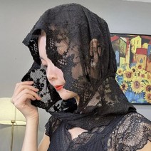 성당 미사보 꽃 자수 하얀색 레이스 수녀님 성물 선물, 블랙랙