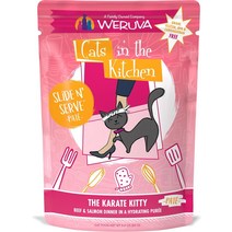 Weruva Cats in the Kitchen 쇠고기 연어가 들어간 가라테 키티 그레인프리 고양이 사료 파우치 12강아지들이 3온스 파우치 케이스