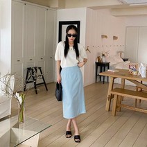 다잇템 여자 트임 일자 깅엄체크 봄나들이 백밴딩 롱스커트