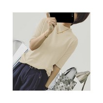 세븐스타 TS1223 여자 봄 가을 골지 혼방 반팔 7부 니트티 티셔츠 이너 코디 이지웨어 데일리룩