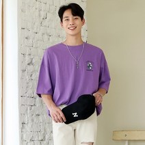 붐스타일 블루밍 프린팅 세미 오버핏 반팔티