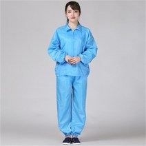 Ogfaour 여름작업복상의 제전분체복 화이트지퍼 쇼트 워크 가을 방진복 무진복 제전복 정전기 방지, 블루 세트_S