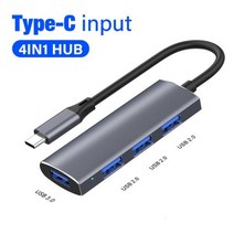 맥북용 휴대용 경량 OTG 컨버터 USB C 타입 to 4 허브 30 20 멀티 포트 분배기 Hab 어댑터 독 스테이션, Type C input