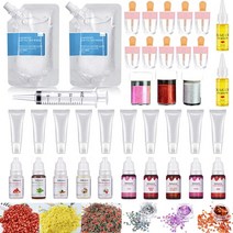 입술볼륨 립 플럼퍼 안지워지는 DIY 립글로스 키트 모이스춰 라이징 클리어 립글로스베이스 젤 200ml 튜브 안료 파우더 글리터 향료 에센스, [01] Set 2