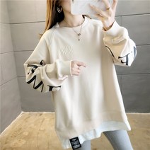 Maidefei 봄가을 갈라지다 레이어드 여성 맨투맨 빅사이즈 루즈핏 자모 라운드넥 스웨트
