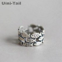 행운 성공 재물복 물고기 반지 애끼 오픈 링 여성 모델의 Uini꼬리 925 티베트어 실버 복고풍 그룹 타이어 와이드 페이스 GN398