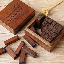 서후네 고급 빈티지 알파벳 우드 스탬프 도장 필기체 다꾸 소품, 대문자, 1세트