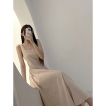 아덴 끈 조절 스퀘어넥 뷔스티에 레이어드 플레어 롱 원피스 2color