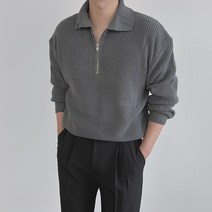 룩샵 남자 남성 데일리 모던 셀럽 반집업 카라 하찌 니트