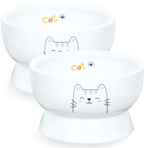 모나지오 반려동물 홀로냥이 도자기 식기 2p 세트, 1세트, 화이트