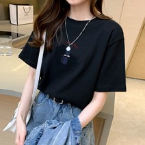 제이제이헤라 여성용 고양이 프린팅 루즈핏 순면 반팔티 T-16