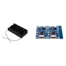 보드를 충전 한 PC를 4 X 1.5V D 사이즈 배터리 배터리 홀더 케이스 & 2PCS 5V 마이크로의 USB 1A 18650 리튬 배터리, 하나, 블랙 - 레드 & 블루