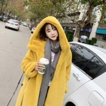 SAMARA 가을 여성 모조 밍크 롱코트 루즈핏 후리스 후드