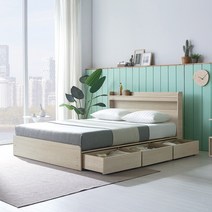 규수방 프리미엄 LED서랍형침대 호텔매트리스 포함 세트 방문설치, 301(오크)3단서랍, 더블, 호텔용 벨런스본넬  그레이 매트리스