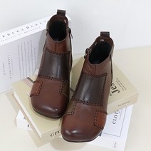 제이슈 가죽 기모안감 나비 가죽패치 앵클부츠
