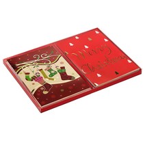 박스형 홀리데이 크리스마스 인사말 카드 모음 프리미엄 포일 및 글리터 악센트 산타와 순록 (2가지 디자인 봉투 포함 카드 10장), Red Red