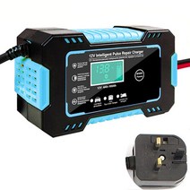 12V 6A 완전 자동 자동차 배터리 충전기 전원 펄스 수리 습식 및 건식 납산 디지털 LCD 디스플레이, 08 Blue UK Plug, 08 Blue UK Plug