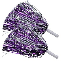 ICObuty 메탈릭 치어리더 폼폼 포일 플러피 30 5cm(12인치) 2팩 스포츠 스쿼드 댄스 헨 파티 무대 퍼포먼스 축하용 (레드 실버), Purple/Silver