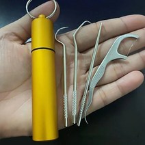 이쑤시개 세트 금속 스테인레스 티타늄 구강 청소 치실 휴대용 요지 치아 클리너 캠핑, K