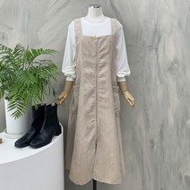 [행복여] 미엘 지퍼 포인트 코듀로이 멜빵 뷔스티에 원피스