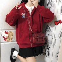 헬로 키티 스웨터 자켓 Sanrio 만화 학생 루즈핏 지퍼 코트 Y2K 여성 긴팔 하라주쿠 탑스 선물 아동복 상의, [03] L, [01] hello Kitty