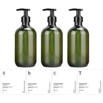 욕실 디스펜서 원형 그린 500ml 3p + 라벨 4종, 그린 3개입