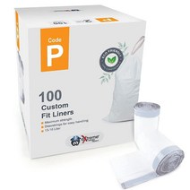 Simplehuman Code P와 호환 가능 - 내구성 있는 맞춤형 플라스틱 화이트 쓰레기 봉투 드로스트링 포함 50-60리터/13-16갤런 쓰레기통 리필 롤 2개(100개)