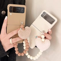 핸드폰 거치대 증정/삼성 갤럭시 Z플립3 지플립 Z플립 Flip3 제트플립 3세대 플립3 F711 털 하트 구슬 스트랩 하드 슬림 케이스
