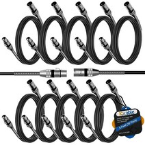 XLR 케이블 3m(10피트) (10팩) 22AWG 아연 합금 쉘 XLR 수-암 헤비 듀티 밸런스 차폐 마이크 코드 DMX 무대 조명 패치 케이블 금속 스프링 SR 유연, 6 Feet (10 Pack)_Black