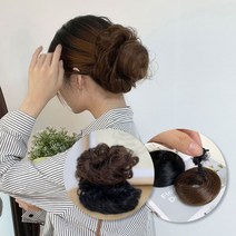 여성 헤어 머리카락 올림머리끈 가발 똥머리 곱창 밴드 스크런치 머리끈, 레드브라운, 생머리