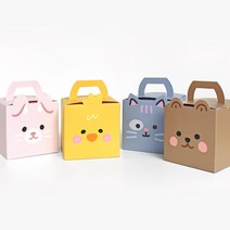 [핸즈픽메이드] 손잡이 동물상자 4종 어린이집 유치원 생일 간식 포장 선물 박스 어린이날 답례품, 토끼, 80x80x80mm / 1매