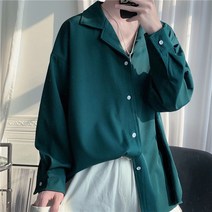 남자 다크그린 오픈카라 셔츠 초록색 남방