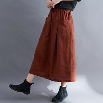 라엔 여성 봄 여름 가을 주머니 리넨 반치마 7부 롱 스커트