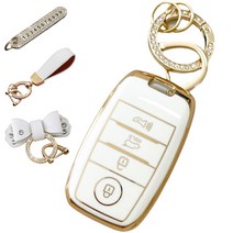 루루형제 기아 차 키케이스 스마트 자동차 K3 K5 K7 K8 K9 스포티지 쏘렌토 니로 레이 셀토스 카니발 키커버 키홀더 키링, 키케이스+번호키링+가죽리본키링+가죽스트랩, AK-02, 크림화이트