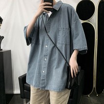 린넨 청남방 자켓 남자 오버핏 데님셋업 원마일웨어 남성 생지 청세트 여름 반팔 하객룩 셔츠