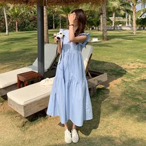 스타일아유 여성 시원한 민소매 볼륨 퍼프소매 셔링 여름 프릴 롱 캉캉 원피스 데일리룩 바캉스룩 리조트룩