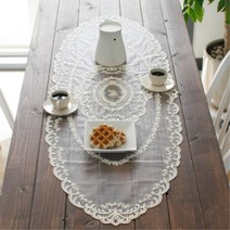카페 거실 테이블 장식 레이스 꽃자수 러너 실용적인, 화이트