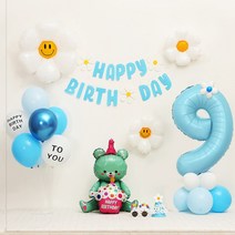 [피앤비유니티] 데이지곰돌이 가랜드형 생일풍선세트, 06-9)데이지곰돌이 가랜드형-블루 숫자9