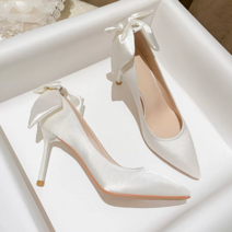 웨딩슈즈 코사지 장식 세트 여성 웨딩 구두 스틸레토힐