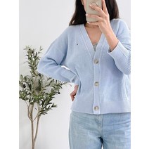 타미힐피거 여성 미니플래그 오버핏 드롭숄더 골지코튼 가디건 라이트블루