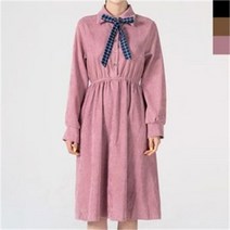 여성 체크 리본 미디 원피스 밴딩 플리츠 봄 하객