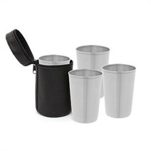 FJL260537나홀로여행 스텐컵 휴대용 캠핑컵 가죽파우치 스텐 170ml 4p세트