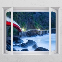 꾸밈 cj816-바다가보이는산책로창문그림액자 시트지, F타입-러블리베이지