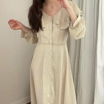 [랜덤플레이] 빈티지 쉬폰 복고풍 빅카라 단추 원피스