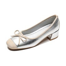 파킨리 빅사이즈 배색 리본 펌프스 미들힐