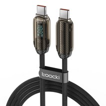 Toocki 제3대 장붓구멍과 장부 디자인 투명 디스플레이 c to c 100w 고속 충전케이블 PD 케이블, 2m, 블랙, 1개