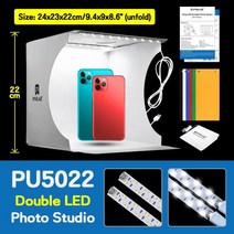 라이트박스 PULUZ-2led 미니 포토 스튜디오 박스 사진 라이트룸 1100LM 조명 촬영 텐트 키트 및 6 색 배경, 01 20cm Dual LED