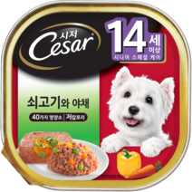시저 반려견 주식캔 시니어 14세 이상 쇠고기와야채, 소, 100g, 8개